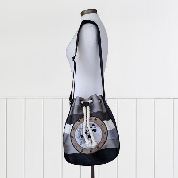 HARVEYS Disney Steamboat Willie Berkeley Bucket Tote Gray Seatbelt Bag - Picture 2 of 15